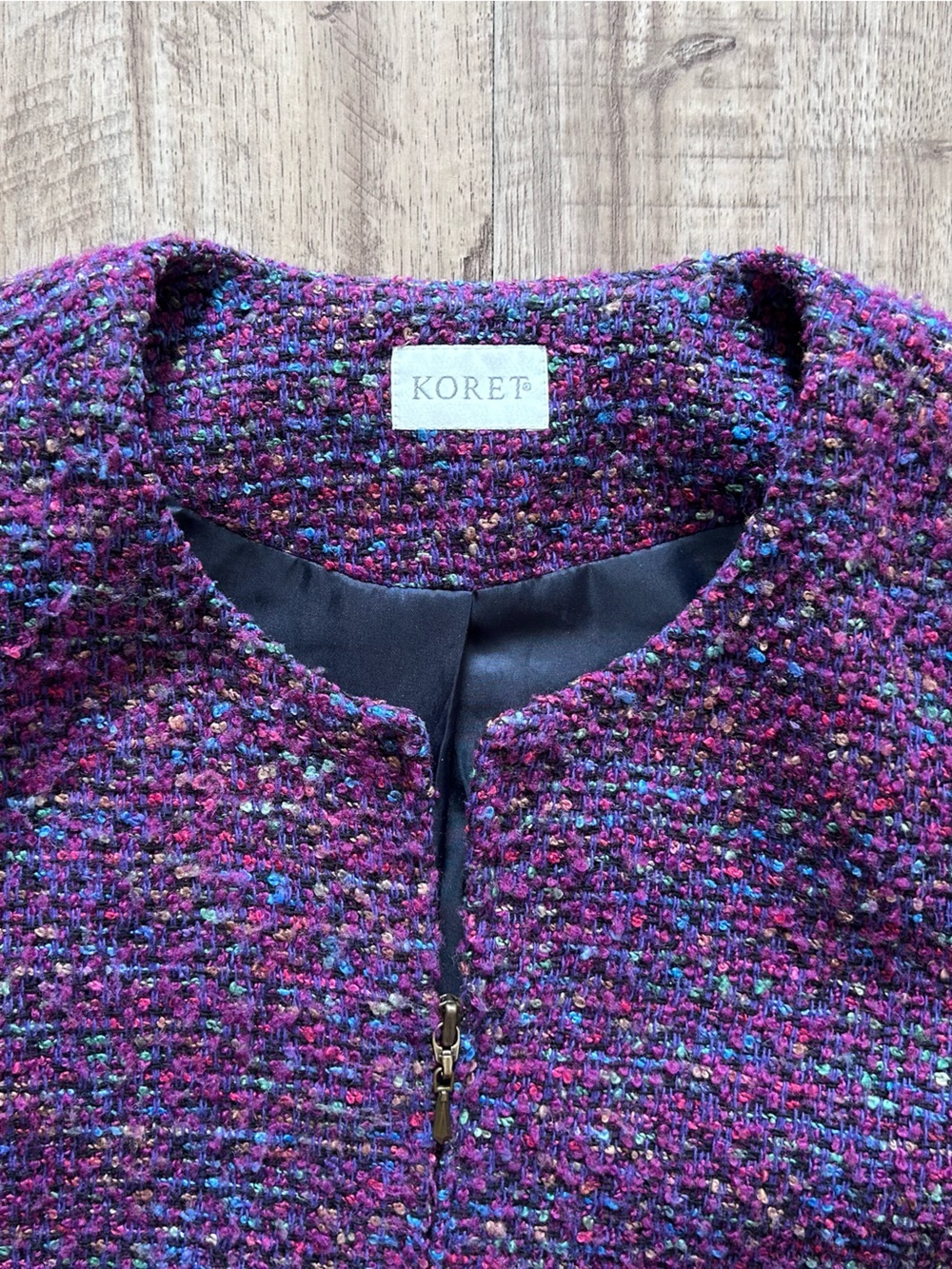Wool blend Koret textured multi-color tweed jacket zip front closure Bouclé - Picture 5 of 9